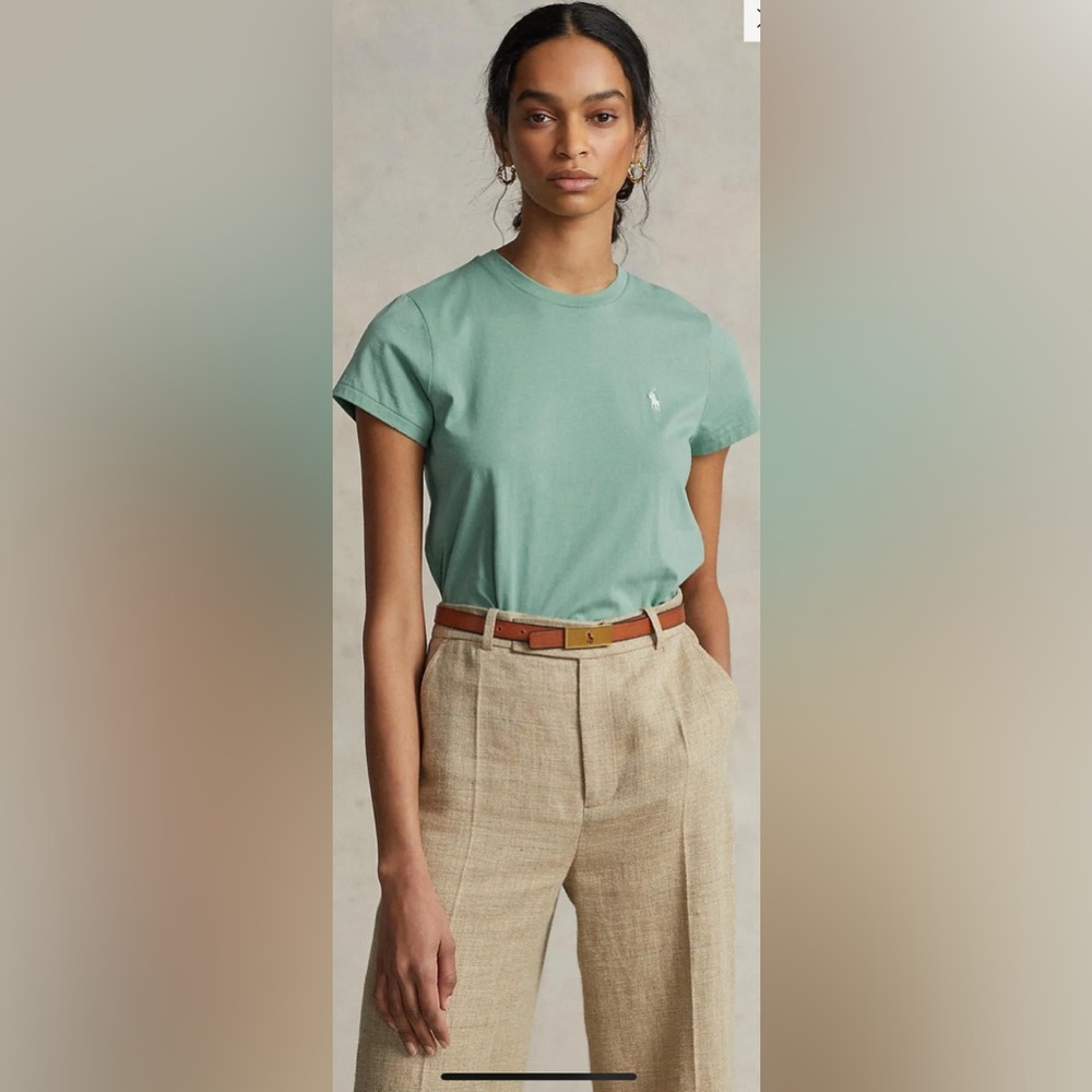 RALPH LAUREN women’s crewneck, cap sleeve, mint green cotton T-shirt, size large